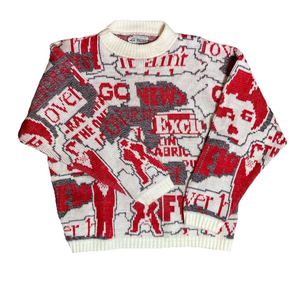 Vintage Charlie Chaplin New Wave Pop Art Knit Sweater Size Medium Pullover